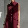 Damen Sommer Hemdblusenkleid Knopfleiste Ärmellos Revers Midi Tankkleid Lässige Tunika Strand Sommerkleid mit Taschen