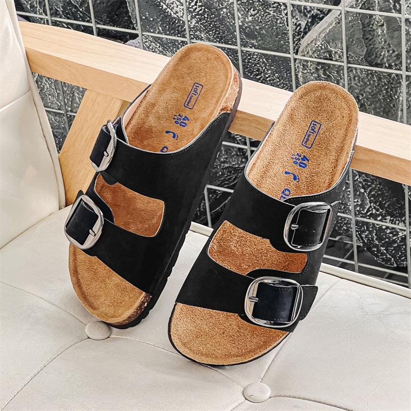 3505 Summer New Sandals Couple Leather Book Soft Sole Outer Wear Slippers One Pedal Breathable Lazy Shoes