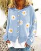 Women's Floral Print Long Sleeve V-Neck Sweaters Button Down Ribbed Cuffs Knitted Cropped Cardigan Loose Casual Tops
