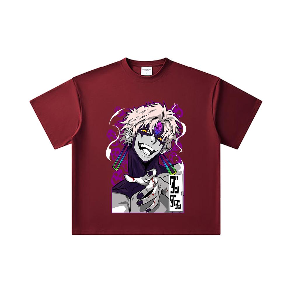 

260 GSM Double Yarn 32 Count 100% Cotton Dandadan V36 Jiji Print Unisex Heavy Cotton T Shirt 2XL вина червоного кольору