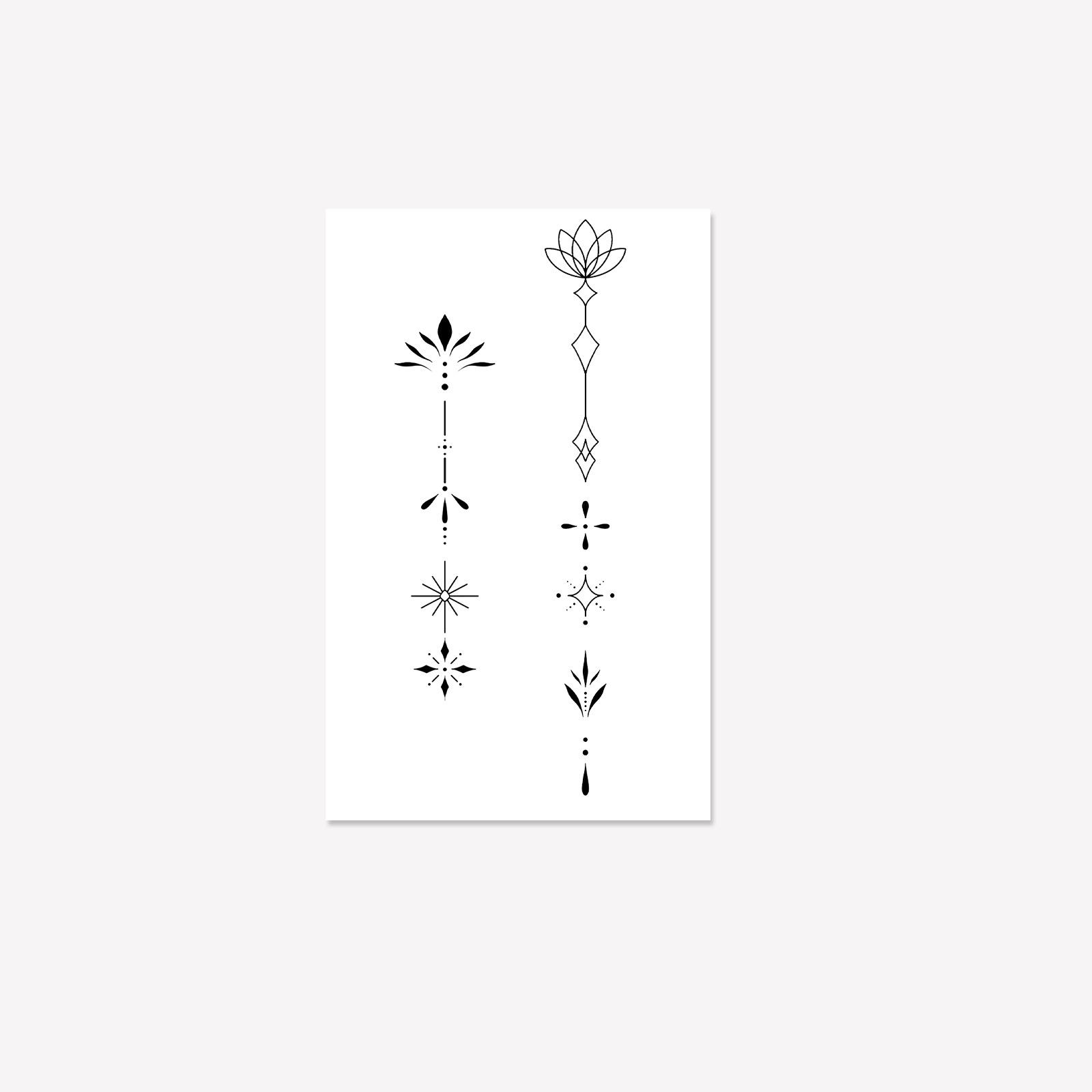 

Simple Lines Spine Tattoo Sticker Waterproof And Long-Lasting Lotus Geometric Pattern Back Tattoo Sticker 12*19CM