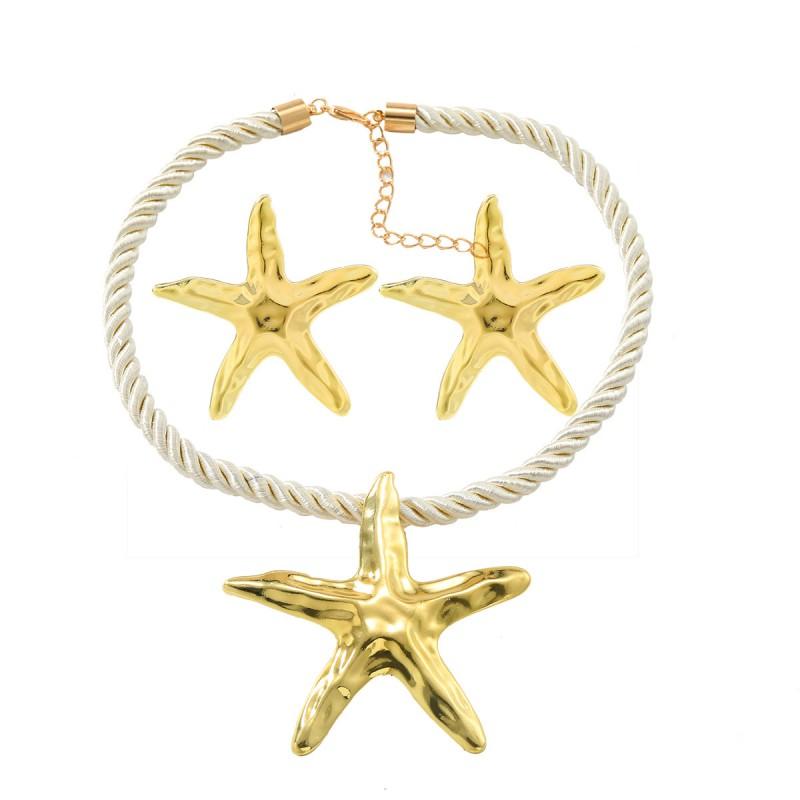 Ocean Star Necklace Earring Set Alloy Geometric Pendant Jewelry Women Beach Style White