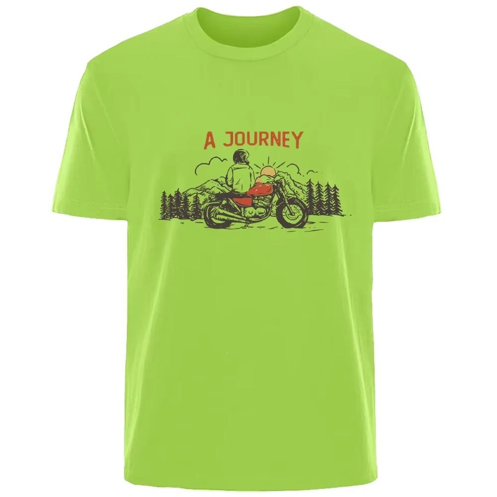 Summer Men's 100% Cotton Motorcycle Travel Watch Sunrise Print Comfortable Breathable Casual T-shirt Men's Outdoor Street Wear