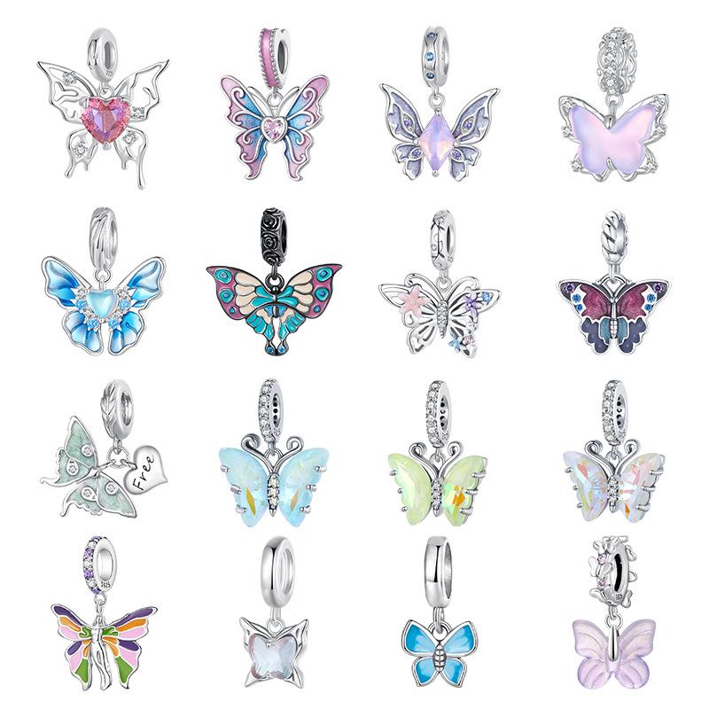 S925 Sterling Silver Exquisite Butterfly Tassel Beaded Pendant for DIY Jewelry
