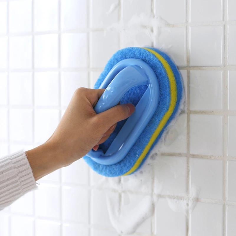 Cepillo de esponja suave azul con 3 cepillos para grietas de cerdas duras. Juego multiusos para baño, cocina, azulejos y juntas. Incluye borrador mágico.