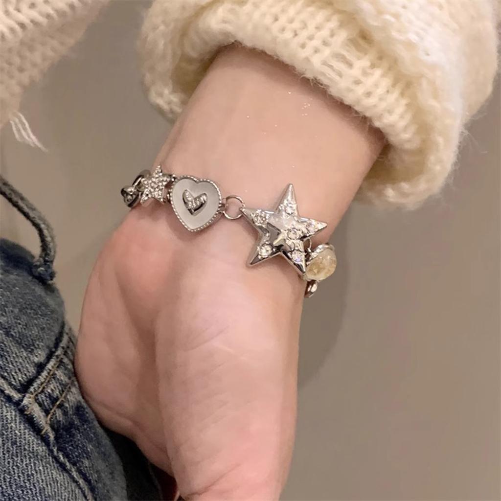 Ästhetisches Herz Stern Kettenarmband Stilvolles Perlenarmband Schickes Armband Charm-Armband Perfektes Geschenk für Modebegeisterte