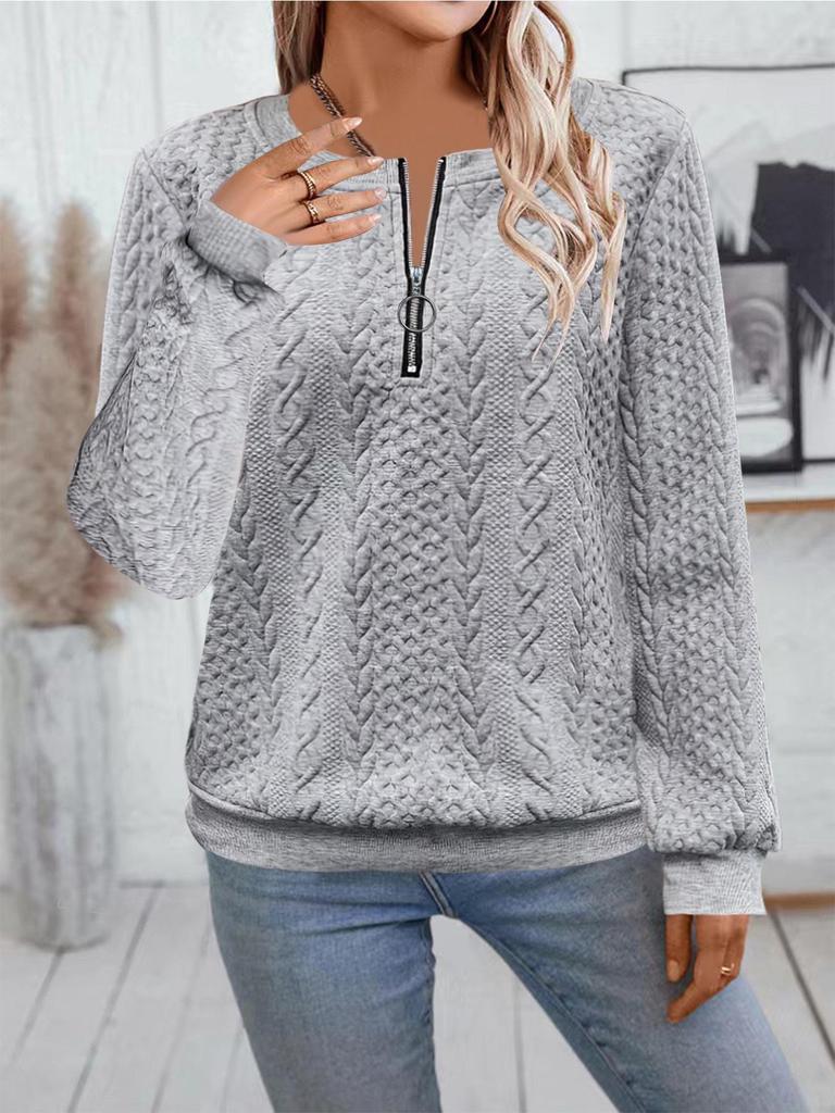 2024 Autumn/Winter European & American Casual Zipper Neckline Long Sleeve Women's Sweatshirt