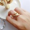 18K Gold-Plated Stainless Steel Double Layer Twisted Open Ring - Versatile High-End Commuting Jewelry.