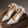 Maogu Satin Rhinestone Crystal Shallow Pumps Stiletto High Heel Luxury Women's Shoe 2025 Spring White Women Bridal Wedding Shoes
