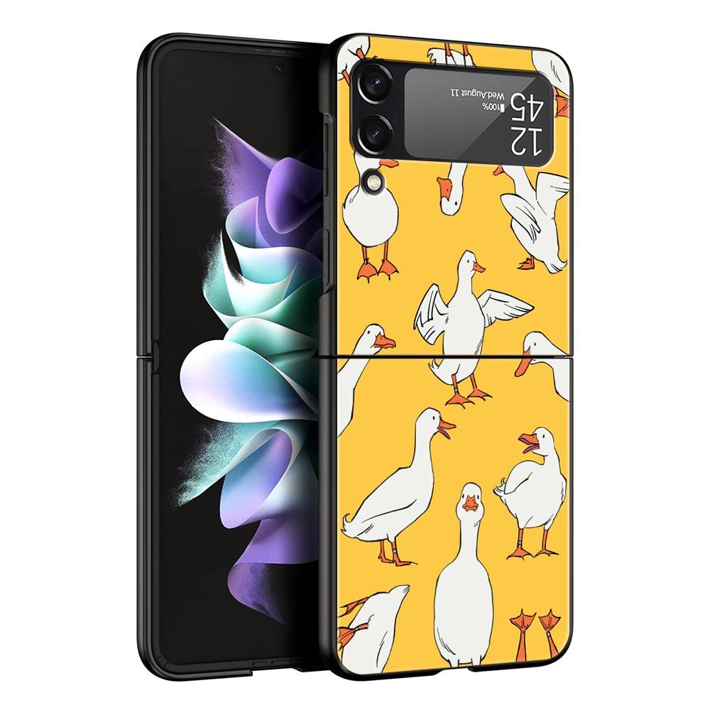 Phone Case For Samsung Galaxy Z Flip 3 4 5 Hard Black Folding PC For Samsung Z Flip3 Cover Protect Shell Cartoon Duck Goose Game