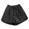 Solid Color Quilted Padded Wide Leg Shorts with Drawstring Waist - Slim Fit, High Waist, Autumn Winter Women's Outerwear Pants