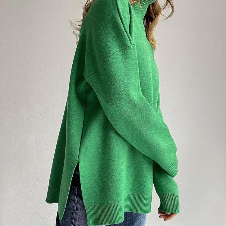 Women Casual Solid Color High Neck Knitted Sweater Long Sleeve Tops Autumn Winter