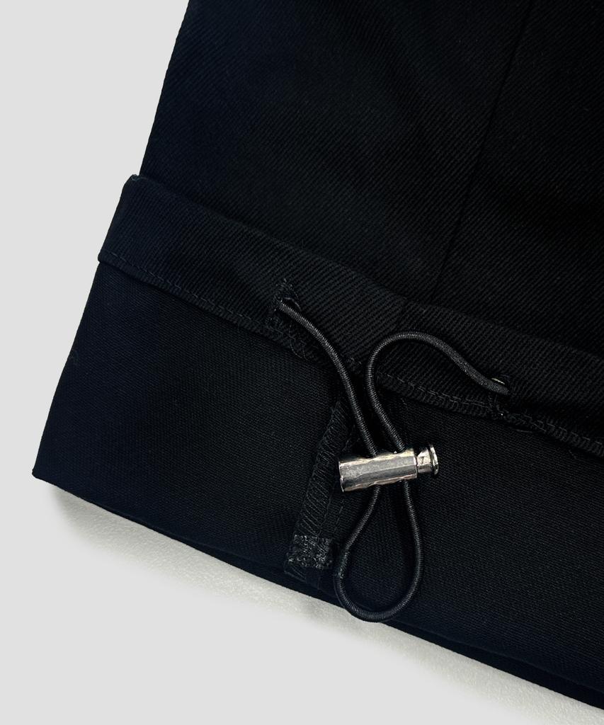 AGOD Wide Big Pocket Cotton Cargo Elastic String Pants [Black]