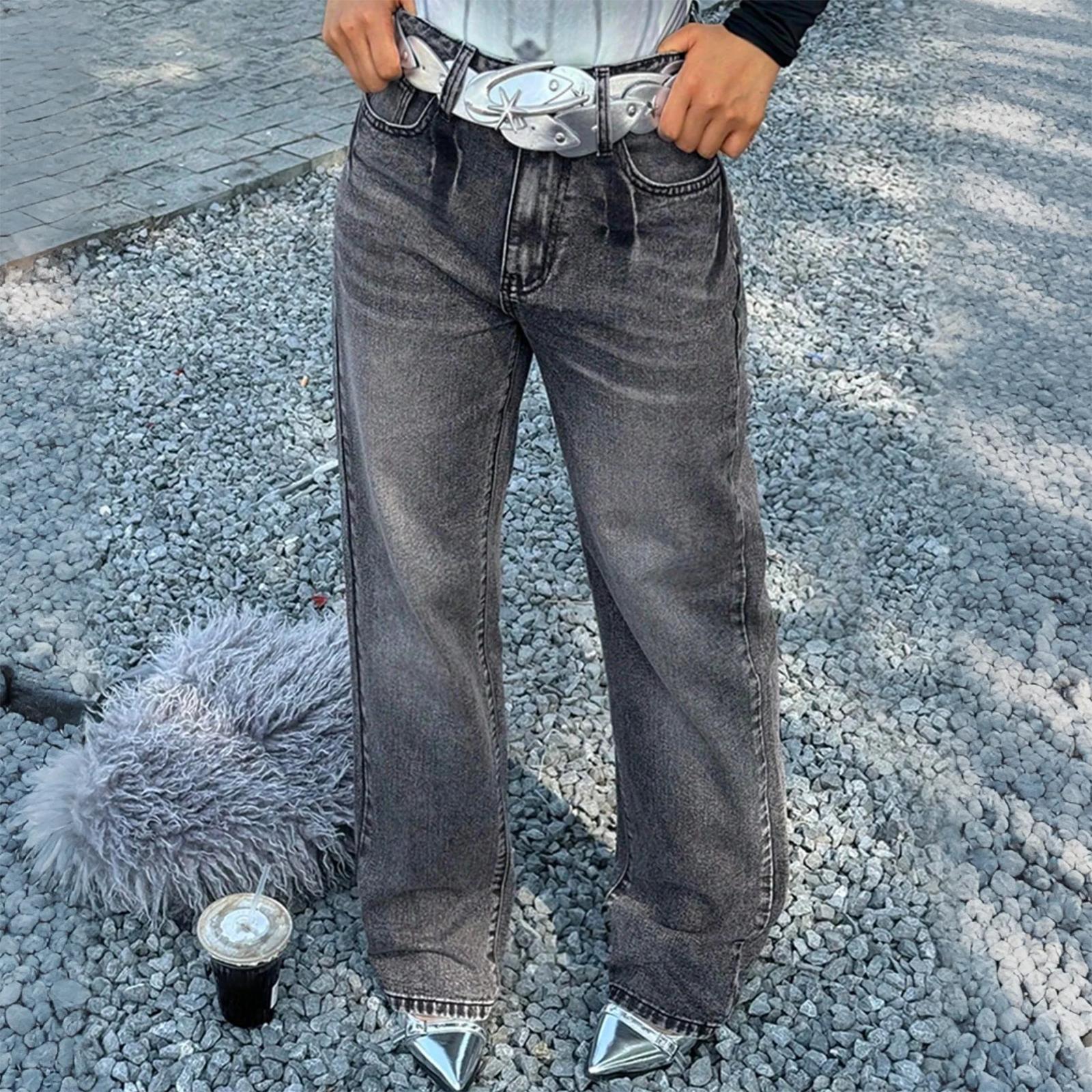 

Женские джинсы средней эластичности, модные джинсовые брюки прямого кроя с карманами L