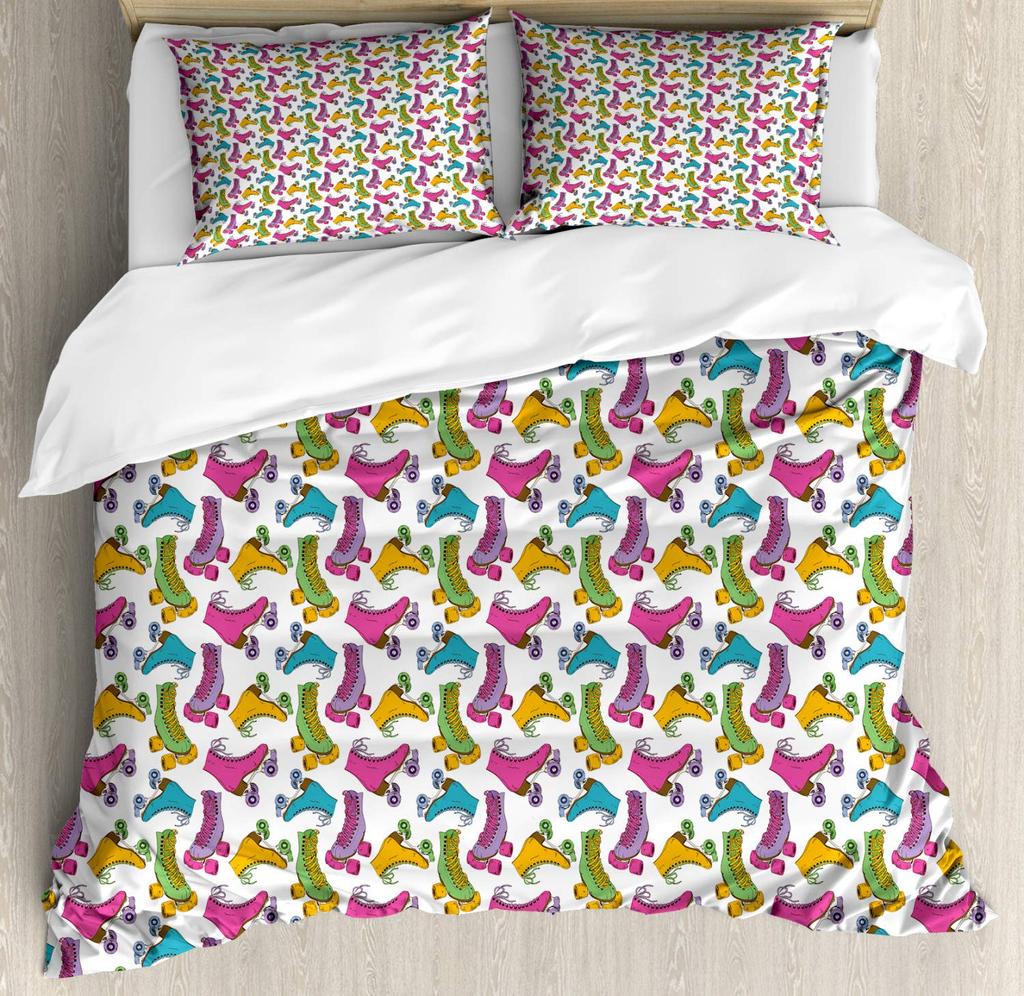Roller Skates Duvet Cover Set For Kids Teens Boys Girls Lightweight Bedspread Cover Bedroom Decor Winter Sports Game Bedding Set