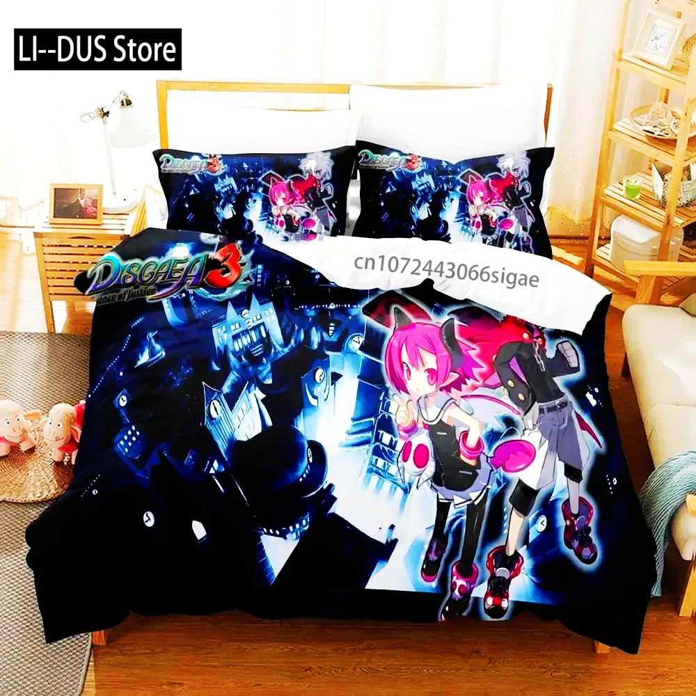 Anime Disgaea Bettwäsche-Set Bettbezug Bett-Set Steppdeckenbezug Kissenbezug Bettdecke King Queen Size Jungen Erwachsene Bettwäsche-Set
