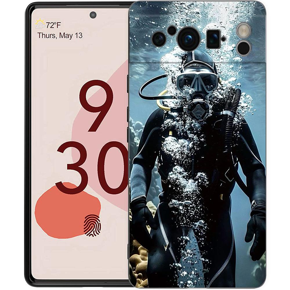 Diver Diving Phone Case For Google Pixel 9 8 9A 8A 7 7A 6 Pro XL 6A 5G Black Soft Back Luxury TPU Cover