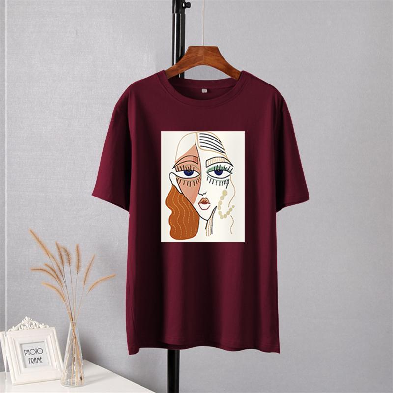 

Shellsuning летние ретро-персонажи с принтом футболки женские корейские модные футболки с графикой свободные повседневные женские топы с короткими рукавами 3XL вино красного