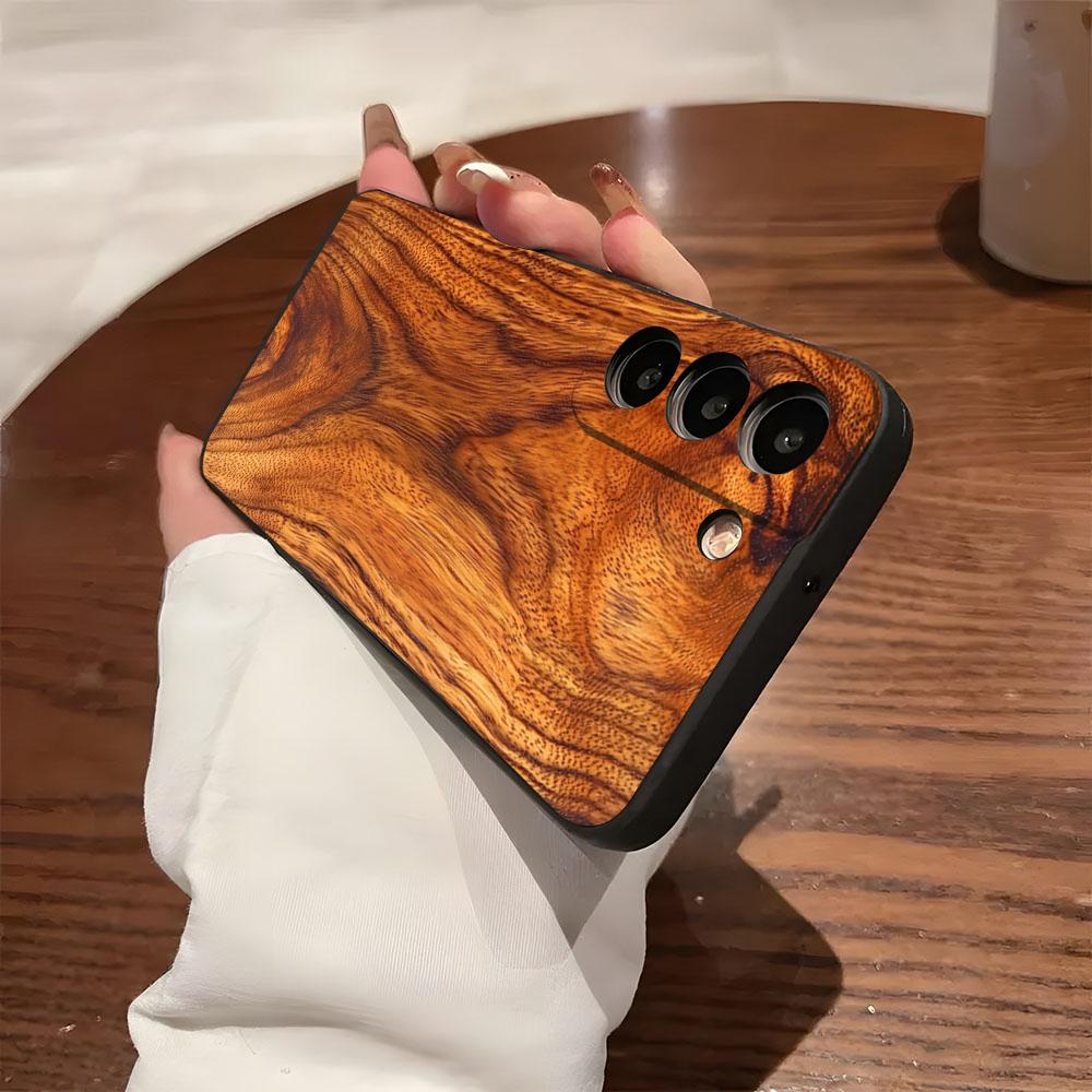 Natural Wood Phone Case For Samsung S26 S25 S24 FE S23 S22 S21 Plus S20 Ultra Note20Ultra Black Soft Shell