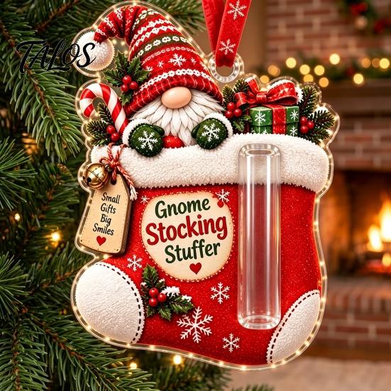 Decorative Hanging Gift Box Gnome Christmas Cash Holder Ornament, Acrylic Pendant for Holiday Tree Decoration, Money Surprise Reveal Kids Adults