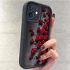 Black Grooved Rose Flower Phone Case for iPhone 13-17 & Samsung, Full Coverage