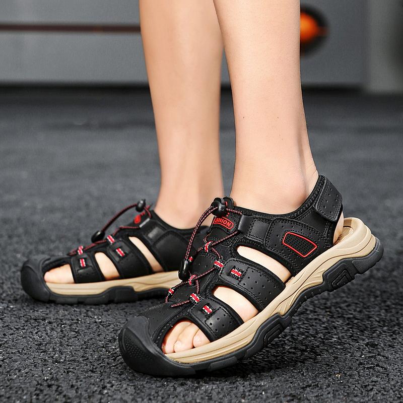 Horký výprodej letní pánské sandály outdoorové protiskluzové pánské plážové sandály ruční výroba z pravé kůže pánské boty móda pánské tenisky