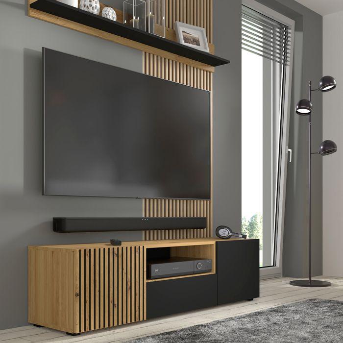 Meuble TV Auris 150 Cm Chêne Artisan / Noir Mat