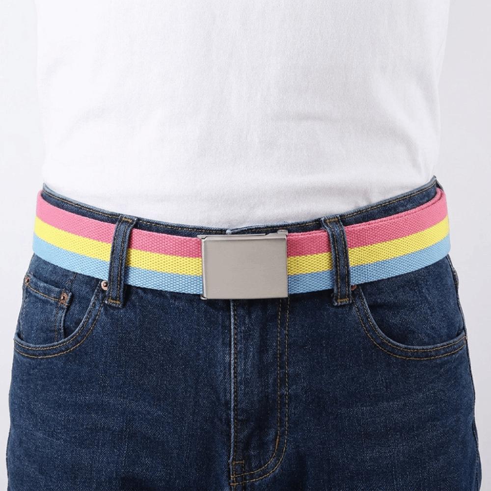 Stripe Canvas Waist Belt Metal Buckle Nylon Belt Fashion Men's Business Belt  Male