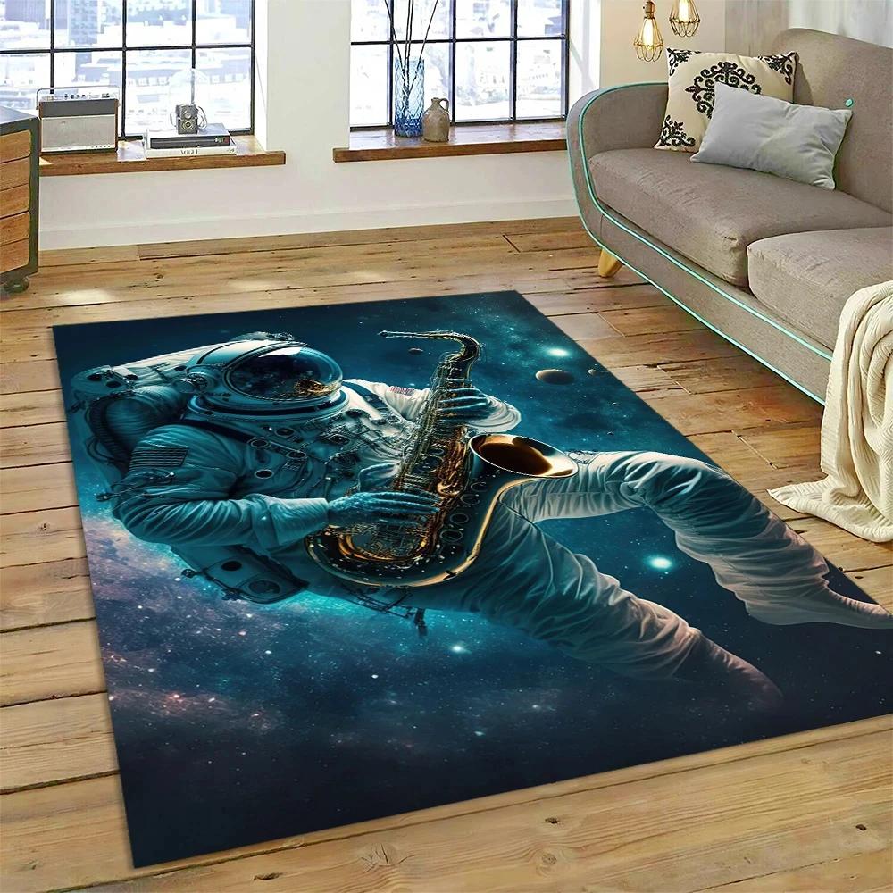 Weltraum Astronaut Universum Raumfahrer Cartoon Teppich Teppich für Zuhause Wohnzimmer Schlafzimmer Sofa Fußmatte Dekor, Kinderbereich Teppich Rutschfest