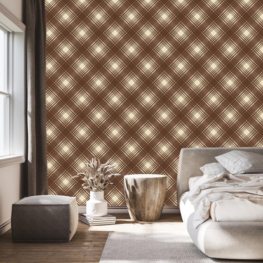 Brown Rust and Orange Checkered Wallpaper for Living Room and Bedroom 50x1000
