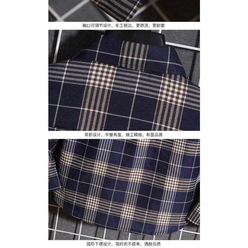 Men Fashion Plaid Long Sleeve Loose Casual Stand Collar Shirt