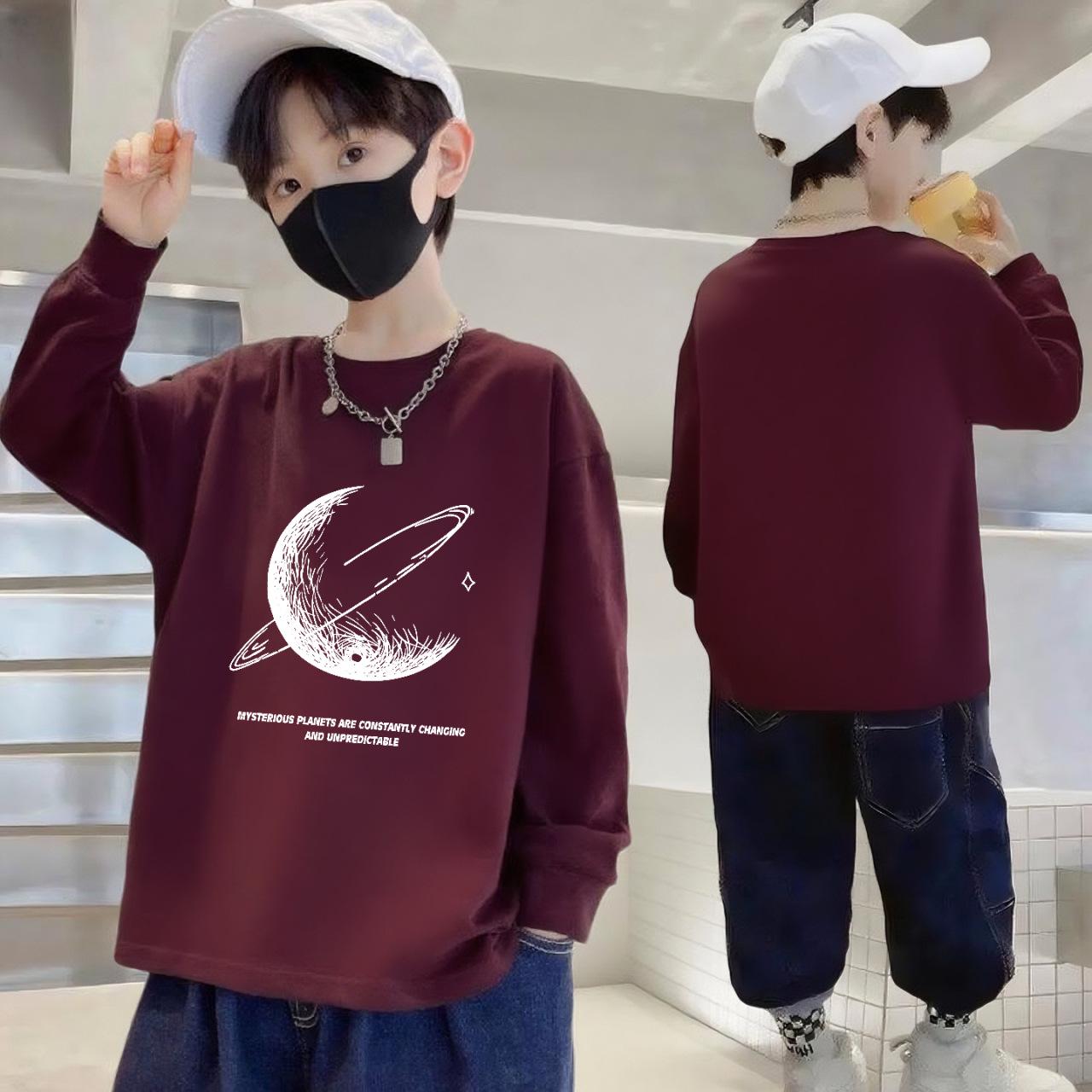 

100% Pure Cotton Boys Long-Sleeve Crew Neck T-Shirt - Autumn Casual Loose Fit for Kids 110cm (30-40 kg)