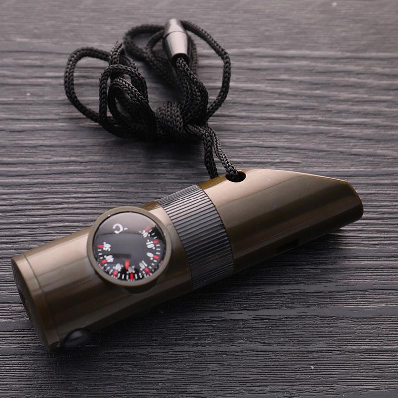 7In1 Emergency Survival Whistle Compass Magnifier Flashlight Thermometer Camping