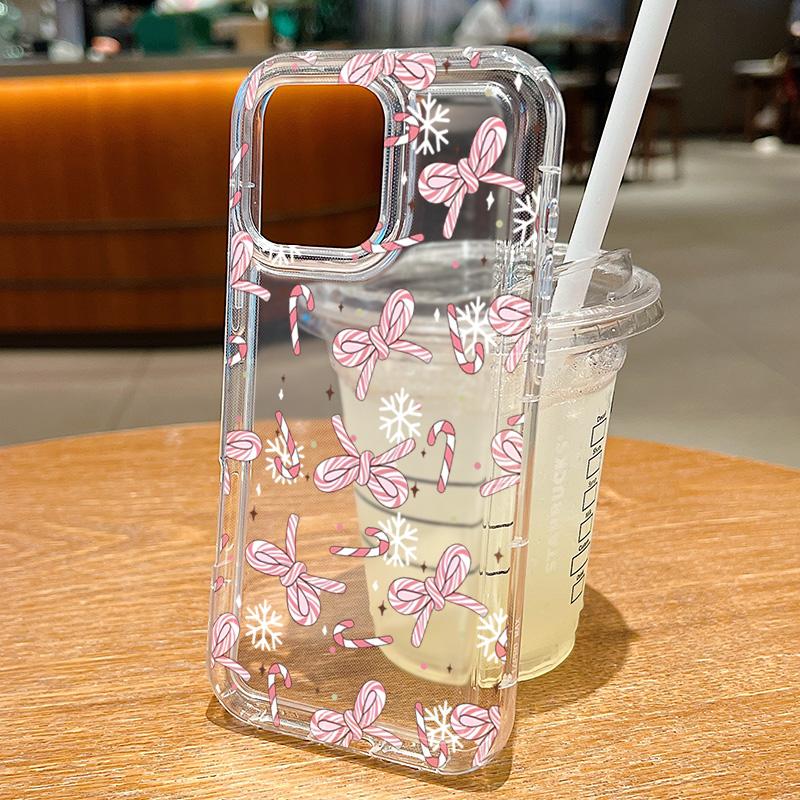 Christmas Candy Cane & Bow Transparent Phone Case For Xiaomi Redmi Note 13 12 Pro Plus 5G 11 10 Redmi 13 12 13C 12C Clear Cover