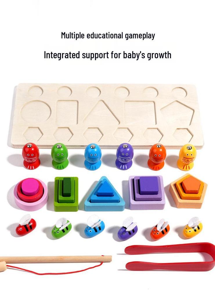 Magnetic Wooden Bee Set: 3-in-1 Educational Toy for Children's Shape Recognition and Building Skills