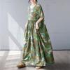 Simple Bohemian Long Dress Summer New Fattened Plus Short Sleeve Crew Neck Printed Dress Women's Clothing