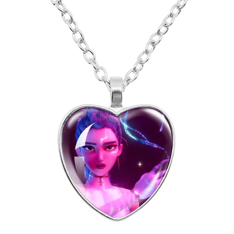 Kpop Demon Hunters Necklace Cartoon Heart Shape Pendant Anime Charms Neck Chains Electroplate Accessories Fashion Jewelry Gift