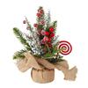 Small Christmas Artificial Plants with Burlap Base Faux Pine Branches with Red Berries/Poinsettias Flower
