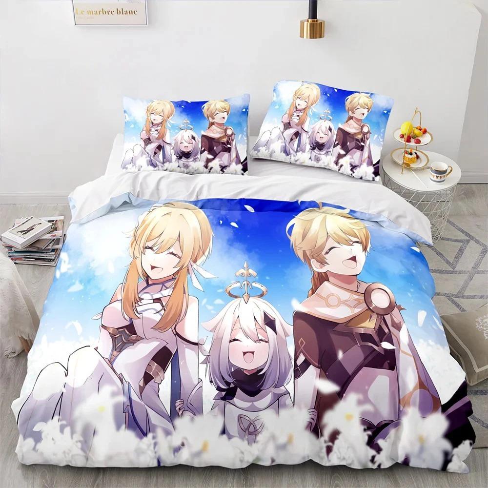 3D Print Genshin Impact Anime Game Bedding Set Double Twin King Duvet Cover Comforter Pillowcase Boys Girls Adults Bedroom