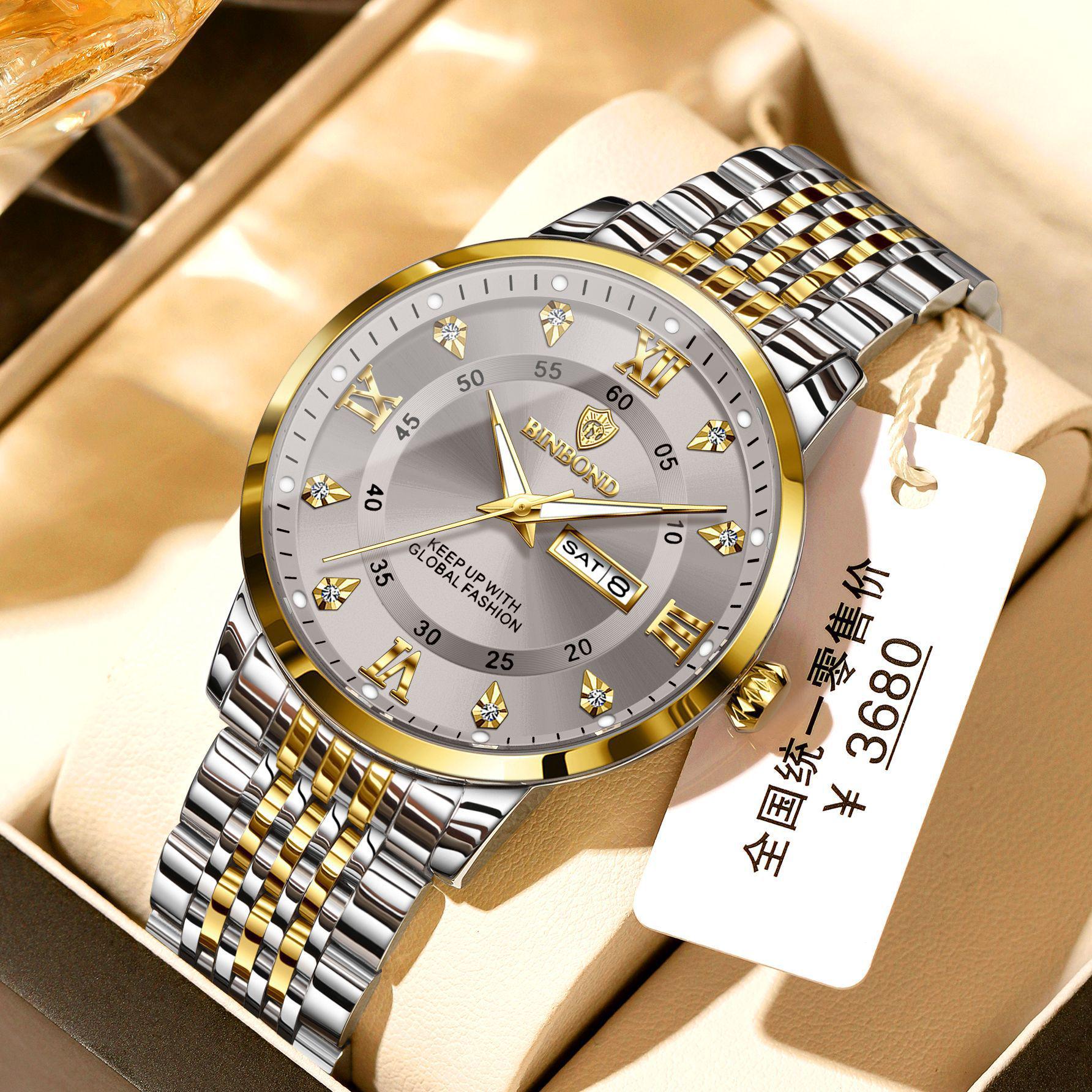 Binbang Waterproof Luminous Double Calendar Men s Quartz Watch - Trendy Korean Style Fashion.