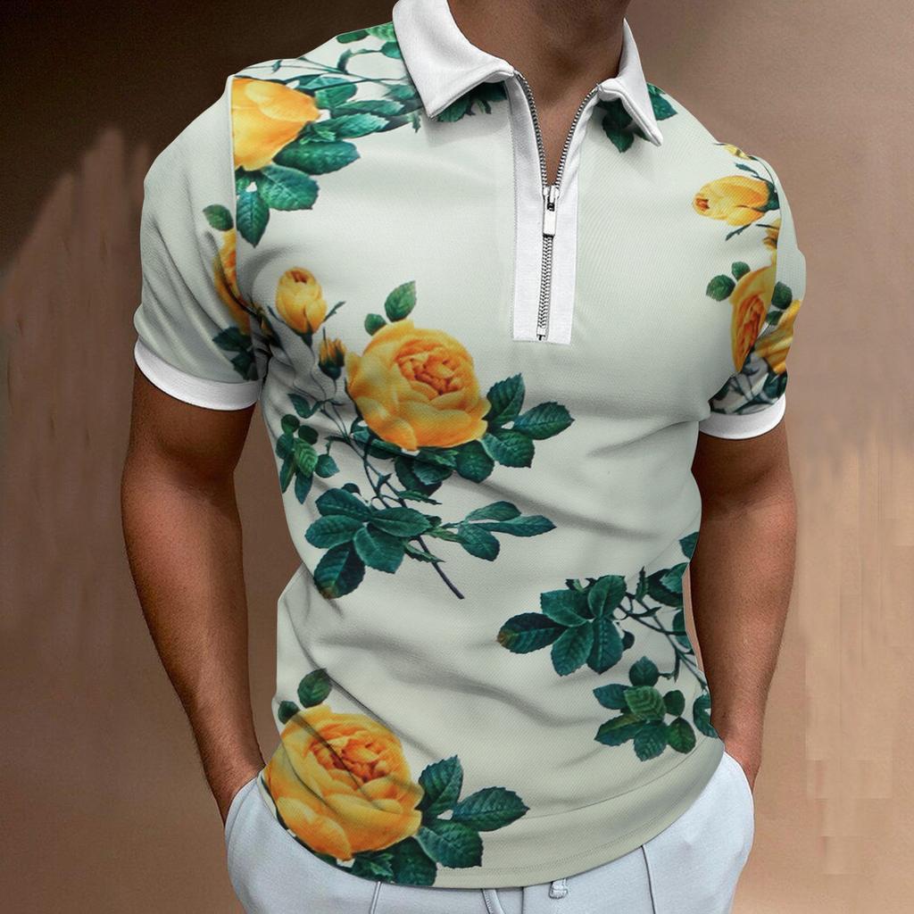 New European and American Men's Casual Personality Fashion Lapel Short-sleeved Polo Shirt 3D Irregular Printing T-shirt Men