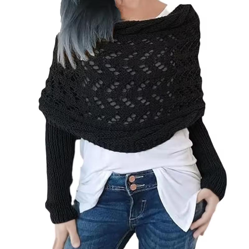 1 Stück Schal mit langem Ärmel Warmer Strickschal Herbst/Winter Damen Outdoor Lochmuster Weich Einfarbig Acrylfasern