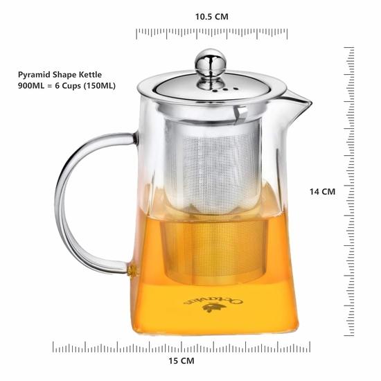Octavius | Pyramid Shape Borosilicate Glass Tea Pot with Infuser - 900 Ml | Removable Infuser & Lid | Heat Resistant | Ideal for 6 To 7 Cups