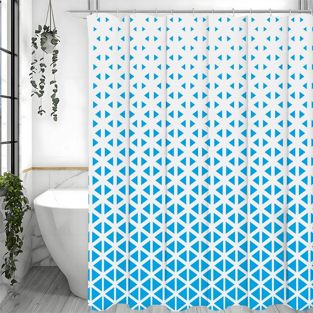 Blue Gradient Geometric Shower Curtain, Bathroom Decorative Shower Curtain, Waterproof Shower Curtain with Hooks