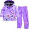 Mädchen Regenmantel für Frühling und Herbst, winddicht, mit Kapuze, Schlagjacke, lange Hose, zweiteiliges Set