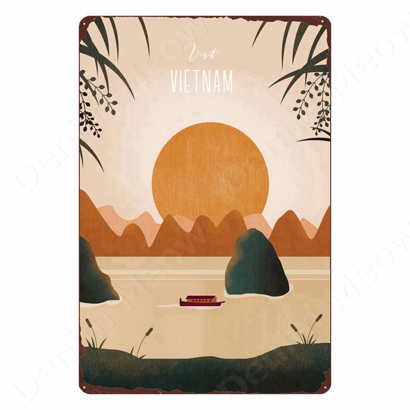 DORA Tin Sign Vintage Metal Tin Sign Art Plaque Travel Landscape Plate Home Bar Cafe Room Wall Decor Amsterdam Ireland Canada