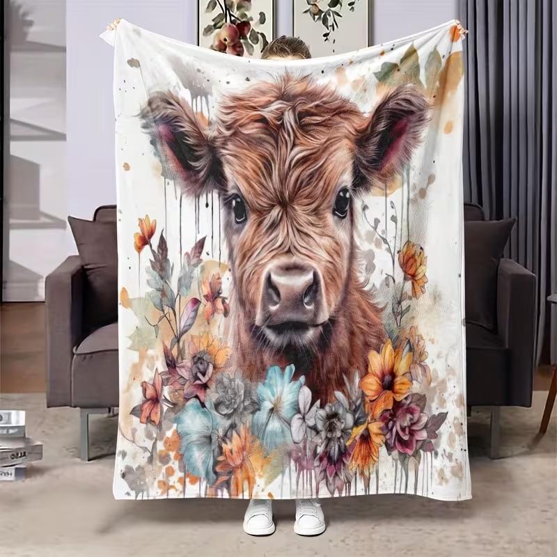 1pc Brown Cow Blanket Feelings Flannel Blanket Suitable for Outdoor, Indoor, Camping Sofa Bed Office, Shawl Blankets
