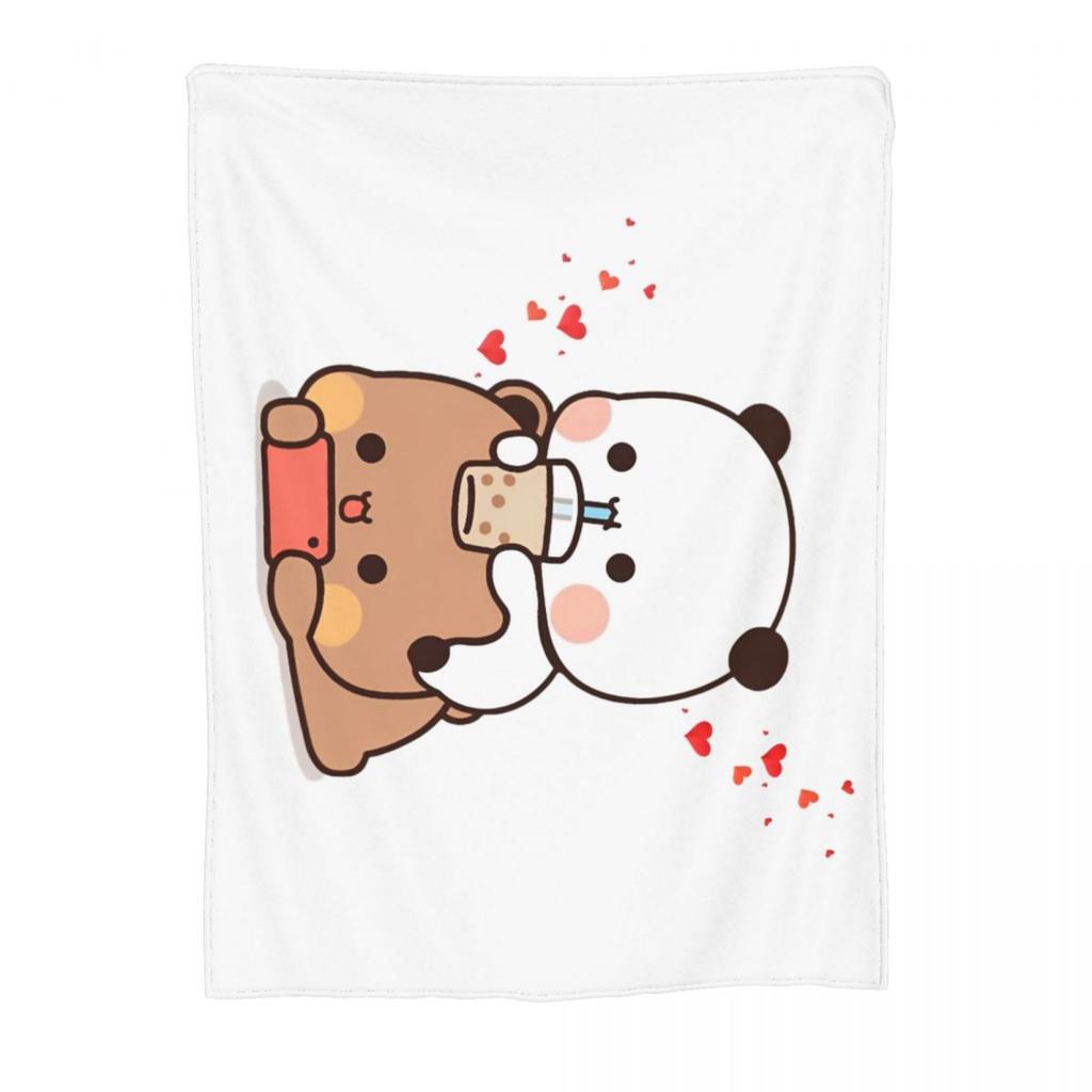 Bubu Dudu Going To Sleep Blanket Flannel All Season Panda and Bear Portable Soft Throw Blanket for Bedding Bedroom Quilt
