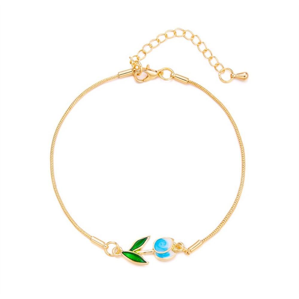Enamel Colorful Tulip Flower Bracelet Copper Lobster Clasp Adjustable Chain Enamel Charm Bracelet Elegant Design