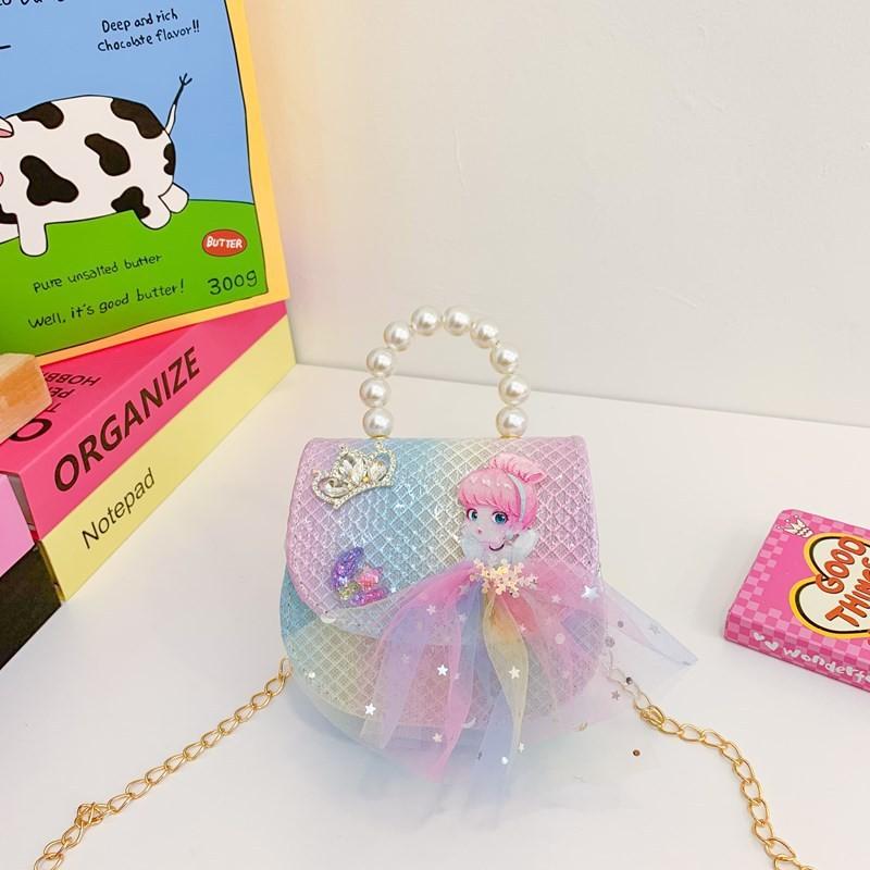 Breathable Pu Material Cute Kids Handheld Bag With Charming Pearl Flower Pattern For All Occasions
